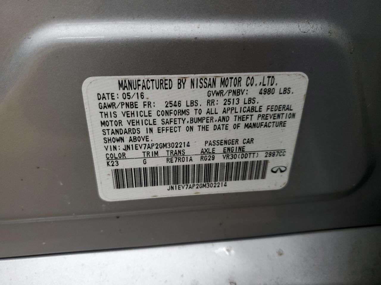 2016 Infiniti Q50 Premium VIN: JN1EV7AP2GM302214 Lot: 92537385