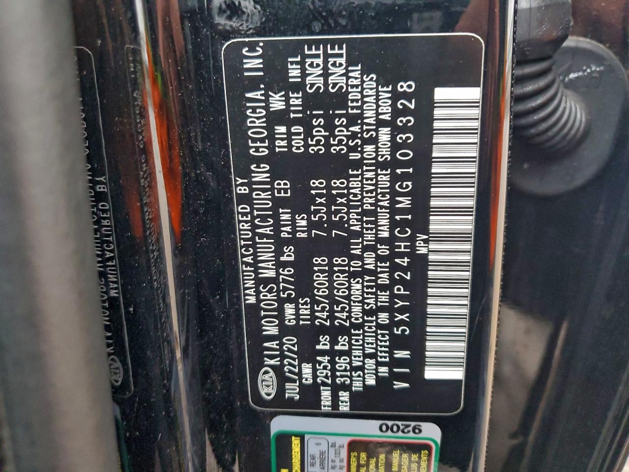 2021 Kia Telluride Lx VIN: 5XYP24HC1MG103328 Lot: 94072795