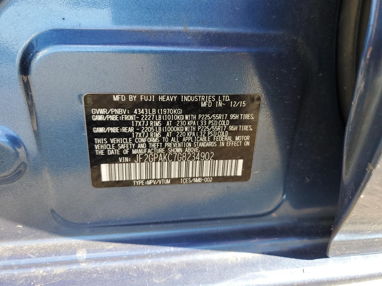 2016 Subaru Crosstrek Limited VIN: JF2GPAKC7G8234902 Lot: 93530965