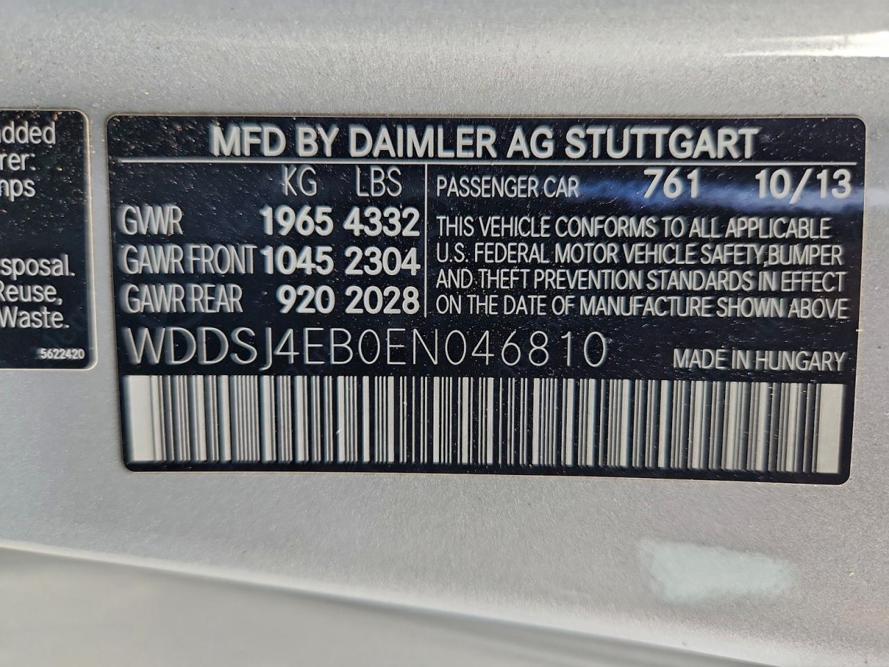 2014 Mercedes-Benz Cla 250 VIN: WDDSJ4EB0EN046810 Lot: 93968005