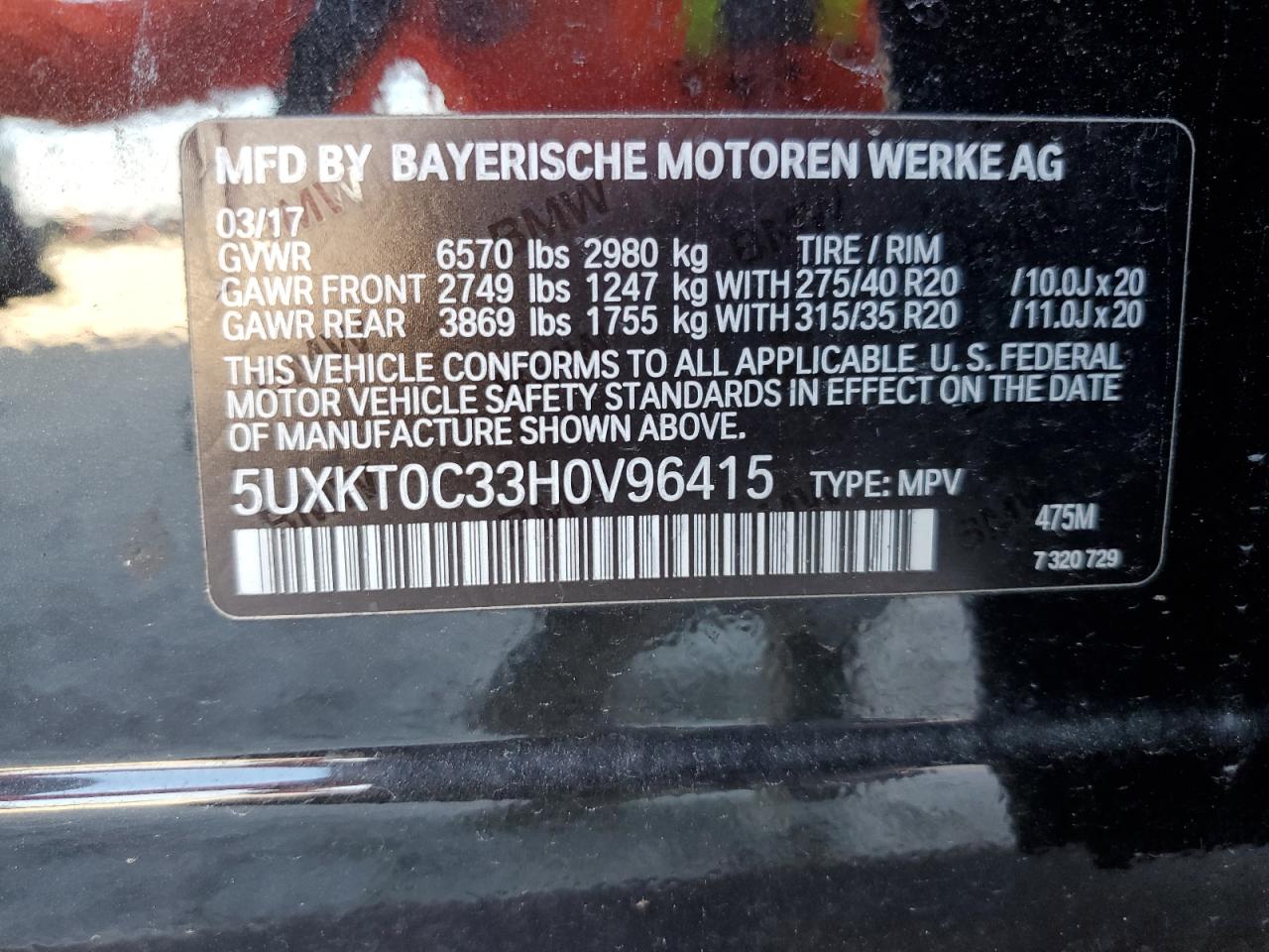 2017 BMW X5 Xdr40E VIN: 5UXKT0C33H0V96415 Lot: 93058015