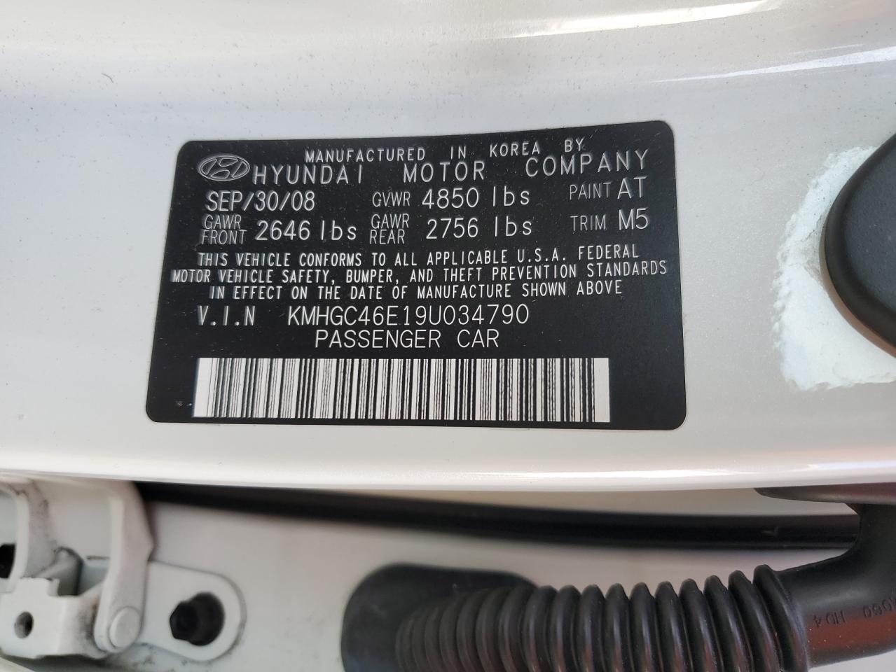 2009 Hyundai Genesis 3.8L VIN: KMHGC46E19U034790 Lot: 91384915