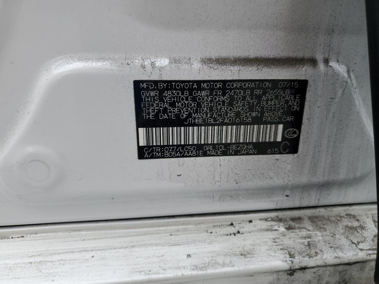 2015 Lexus Gs 350 VIN: JTHBE1BL2FA016158 Lot: 91027745