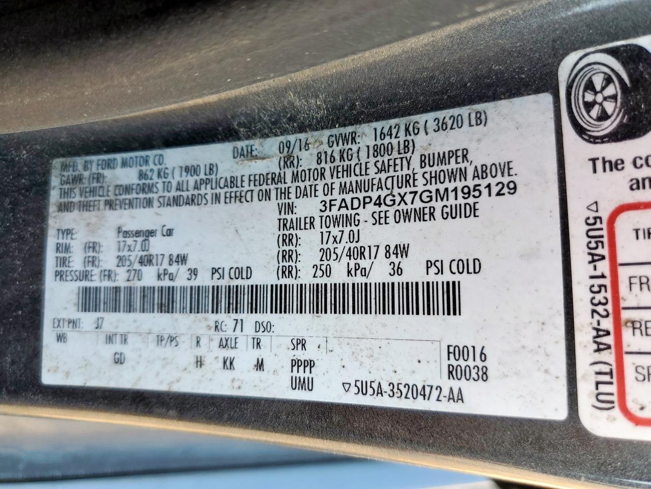 2016 Ford Fiesta St VIN: 3FADP4GX7GM195129 Lot: 92536515