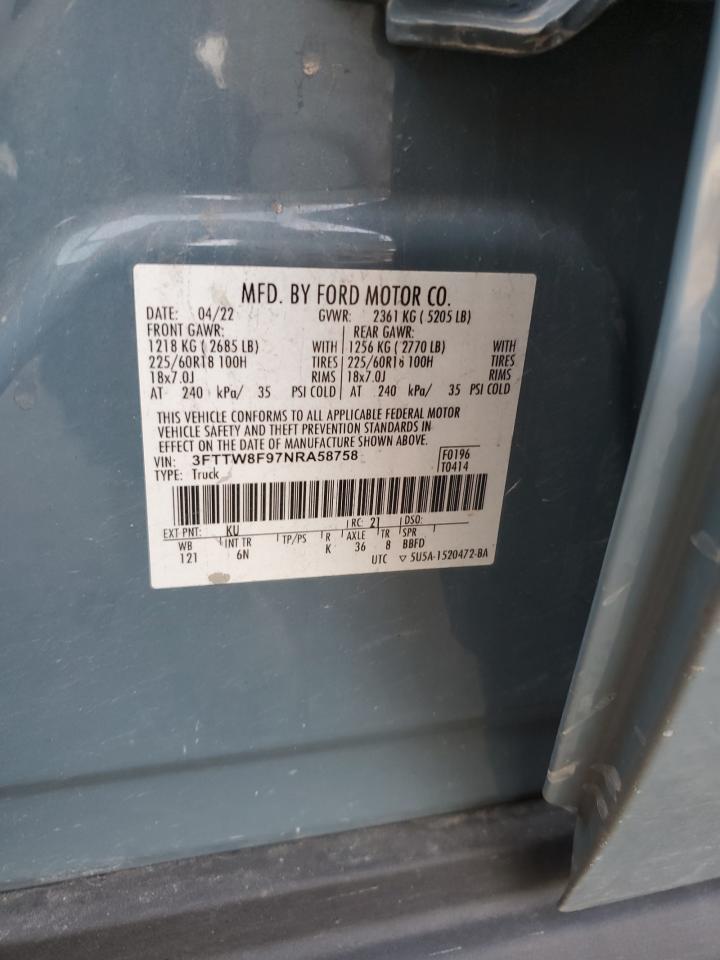 2022 Ford Maverick Xl VIN: 3FTTW8F97NRA58758 Lot: 87246155