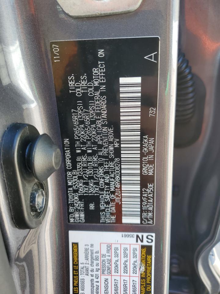 2008 Toyota 4Runner Sr5 VIN: JTEZU14R98K008278 Lot: 91622395