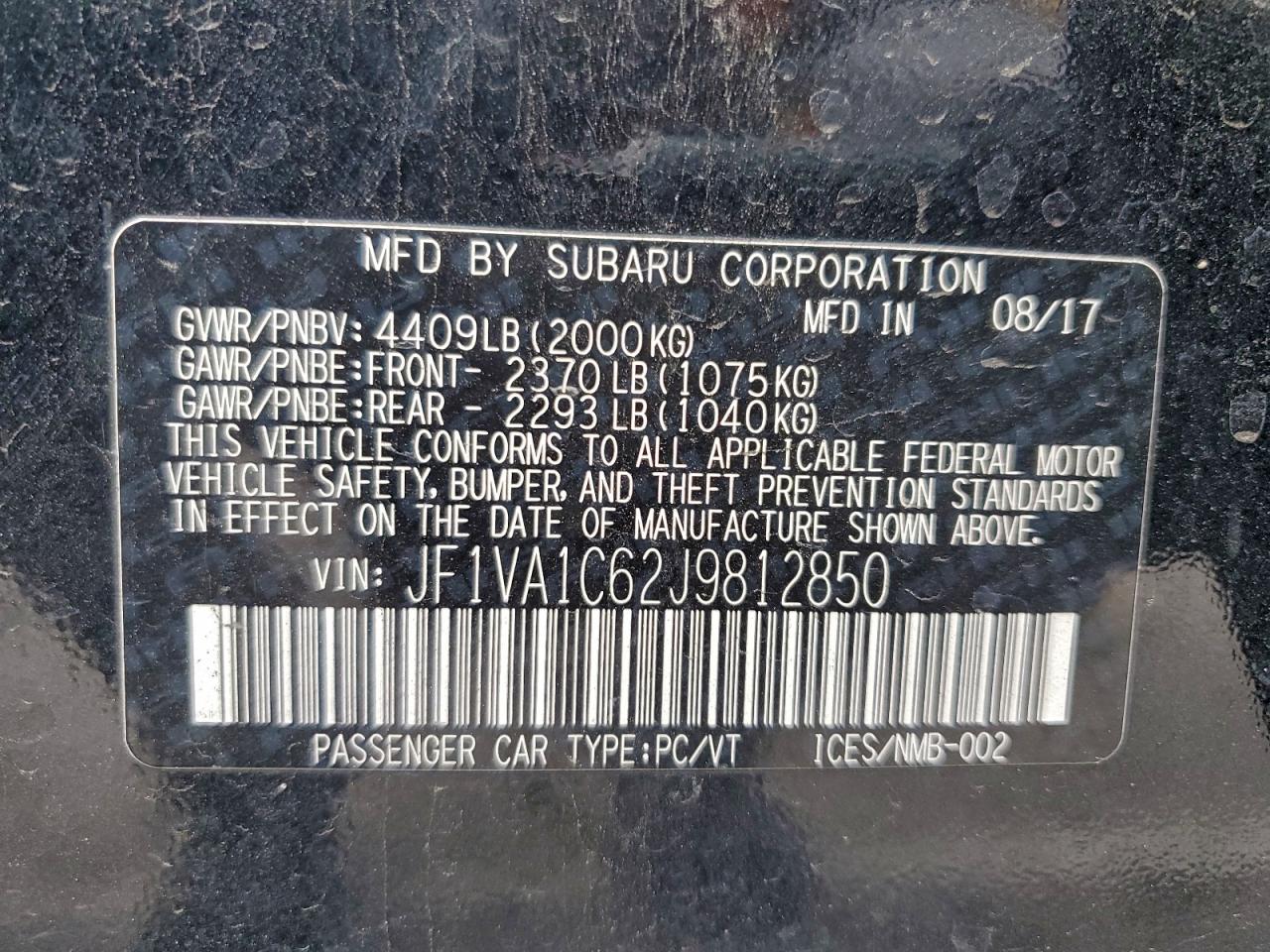 2018 Subaru Wrx Premium VIN: JF1VA1C62J9812850 Lot: 93902705