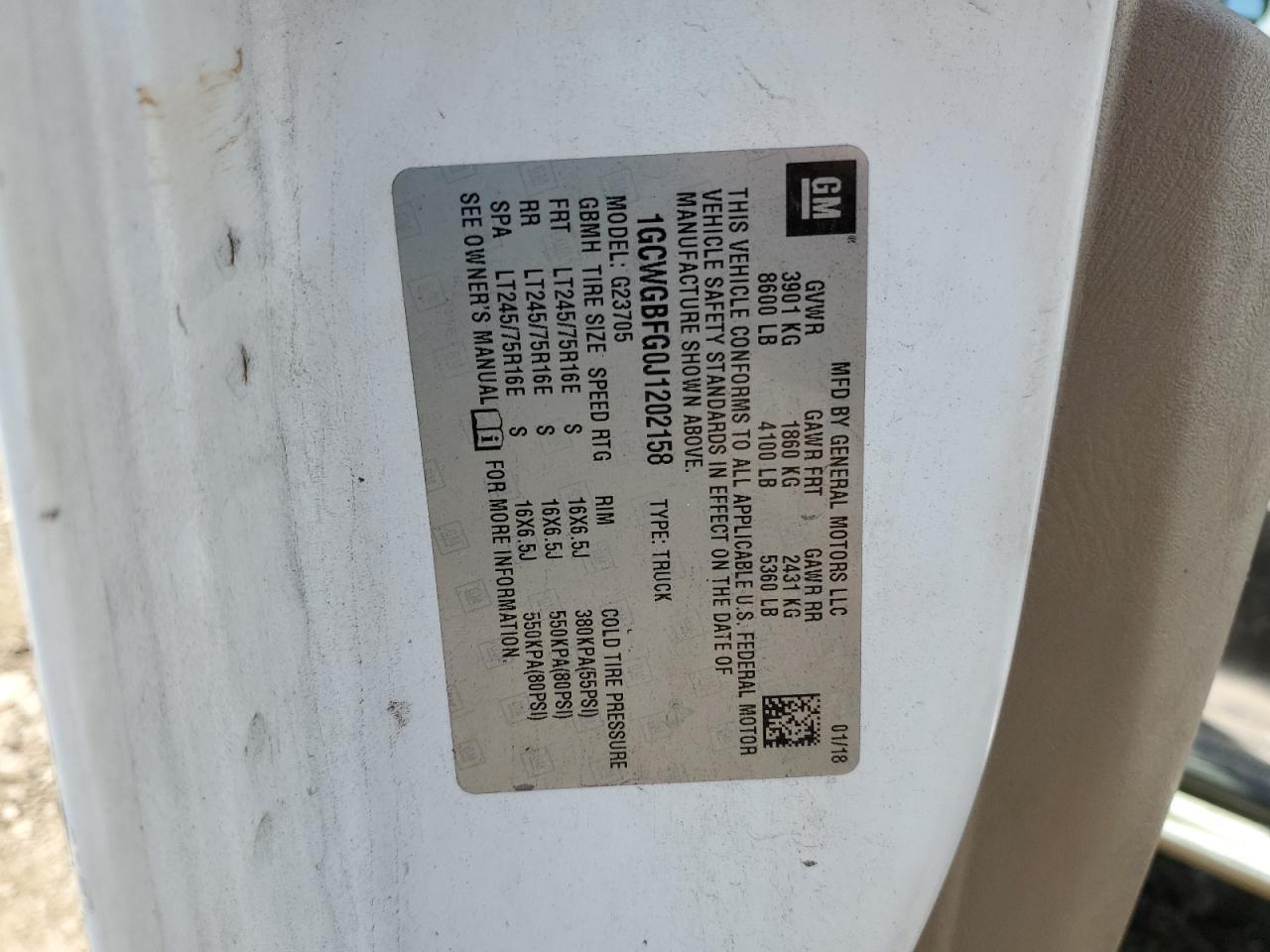 2018 Chevrolet Express 2500 Delivery Van VIN: 1GCWGBFG0J1202158 Lot: 92636485