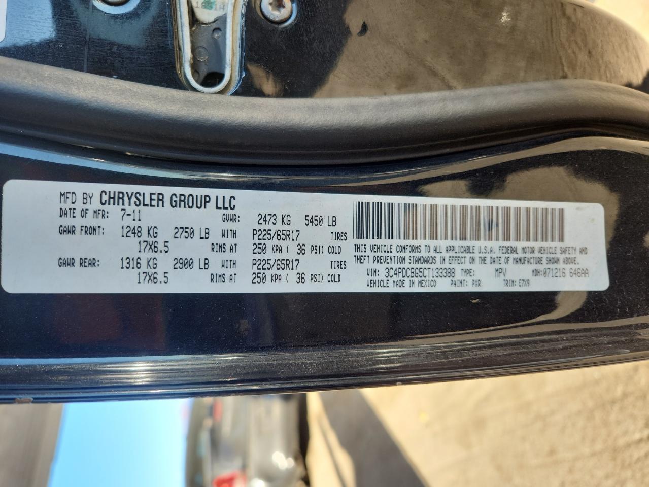 2012 Dodge Journey Sxt VIN: 3C4PDCBG5CT133388 Lot: 92708555