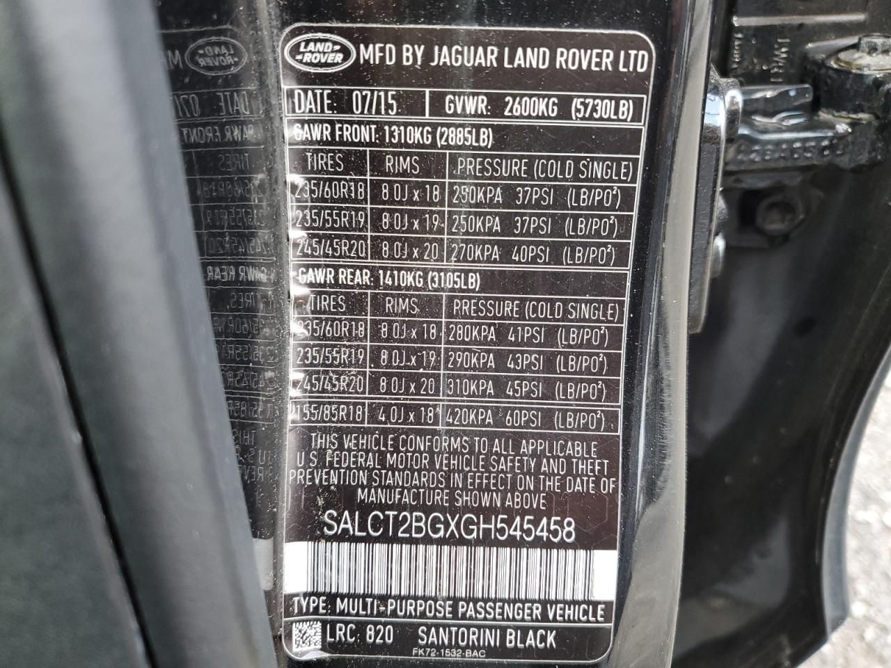 2016 Land Rover Discovery Sport Hse Luxury VIN: SALCT2BGXGH545458 Lot: 91863525