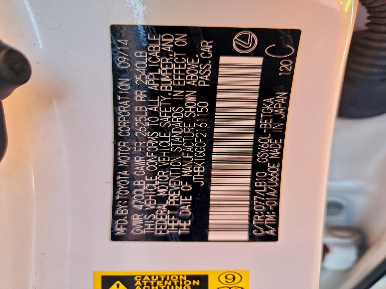 2015 Lexus Es 350 VIN: JTHBK1GG0F2161150 Lot: 94640535