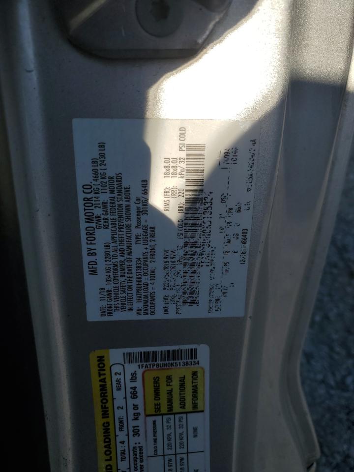 2019 Ford Mustang VIN: 1FATP8UH0K5138334 Lot: 92394395