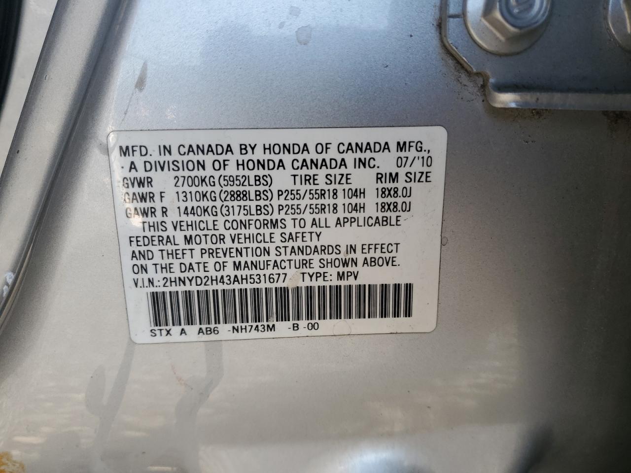 2010 Acura Mdx Technology VIN: 2HNYD2H43AH531677 Lot: 90996715