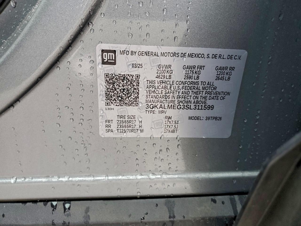 2025 GMC Terrain Elevation VIN: 3GKALMEG3SL311599 Lot: 93650375