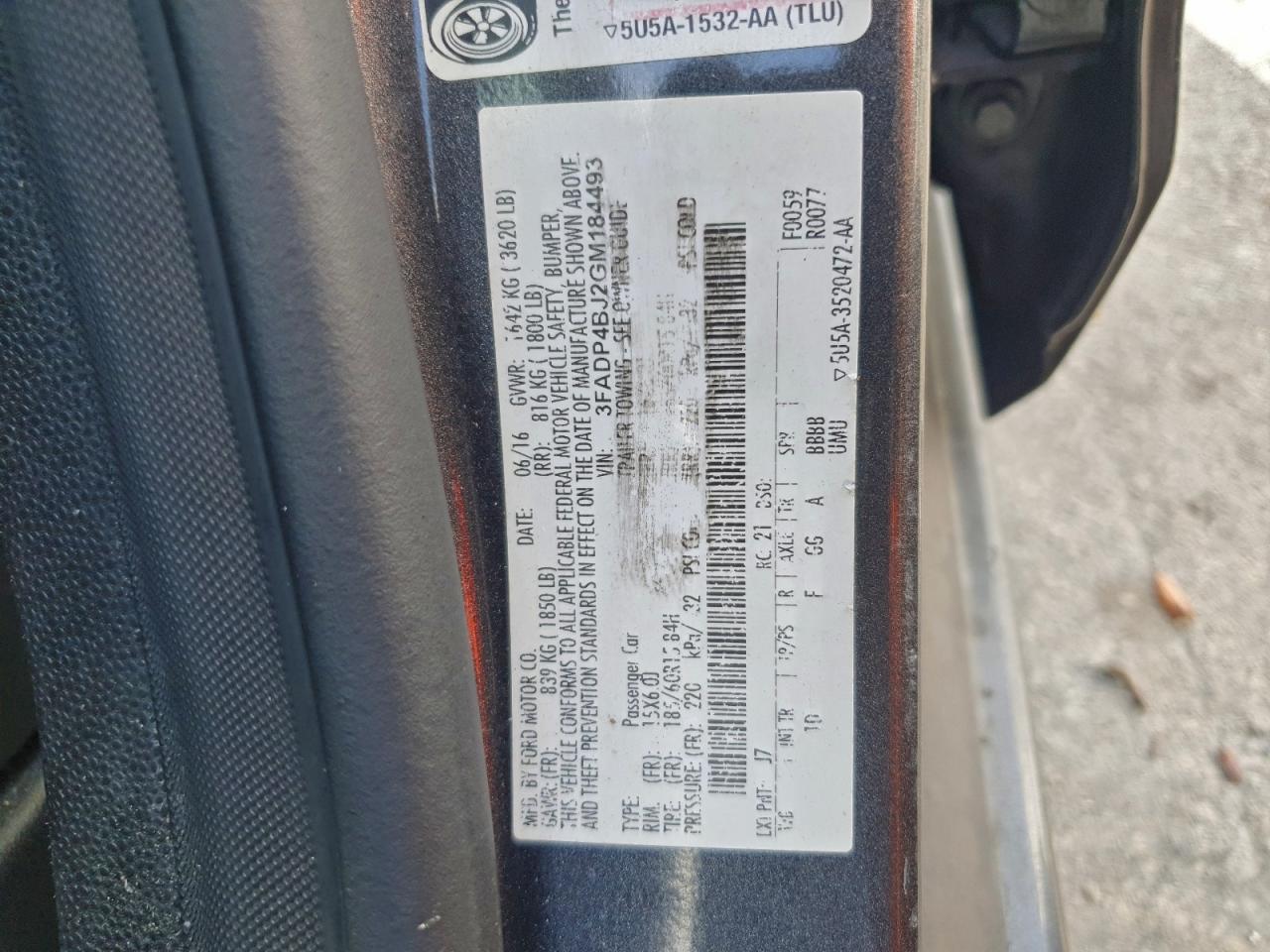 2016 Ford Fiesta Se VIN: 3FADP4BJ2GM184493 Lot: 94698555