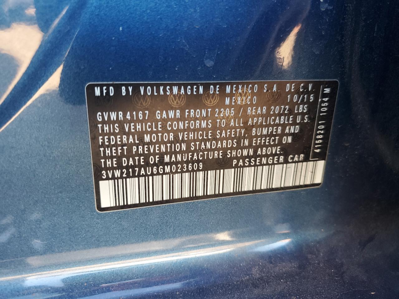 2016 Volkswagen Golf S/Se VIN: 3VW217AU6GM023609 Lot: 90662965
