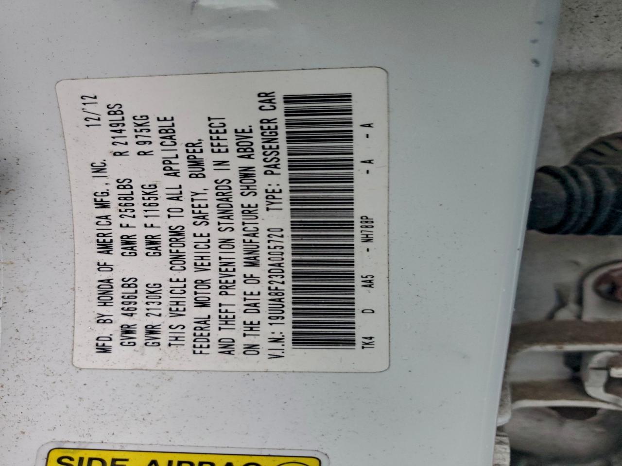 2013 Acura Tl VIN: 19UUA8F23DA005720 Lot: 93861085