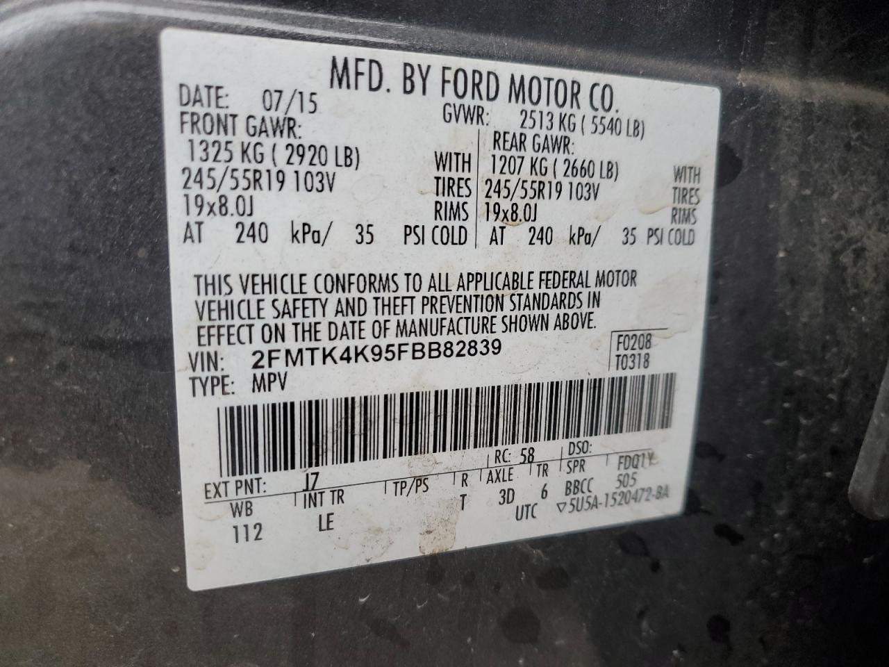 2015 Ford Edge Titanium VIN: 2FMTK4K95FBB82839 Lot: 90506955