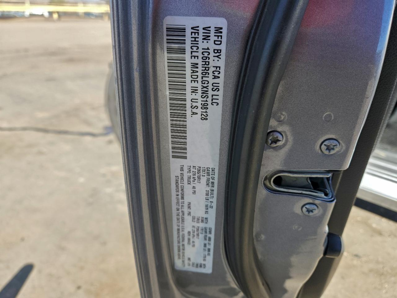 2022 Ram 1500 Classic Slt VIN: 1C6RR6LGXNS198128 Lot: 93740175