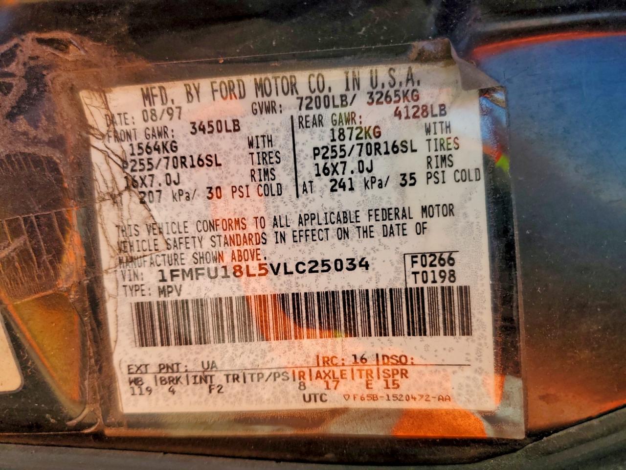 1997 Ford Expedition VIN: 1FMFU18L5VLC25034 Lot: 94312265