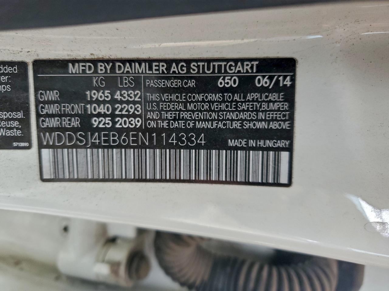 2014 Mercedes-Benz Cla 250 VIN: WDDSJ4EB6EN114334 Lot: 94380725