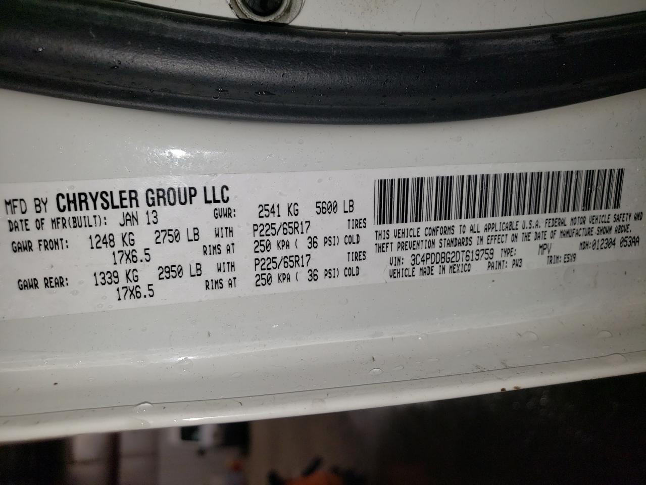 2013 Dodge Journey Sxt VIN: 3C4PDDBG2DT619759 Lot: 92759565