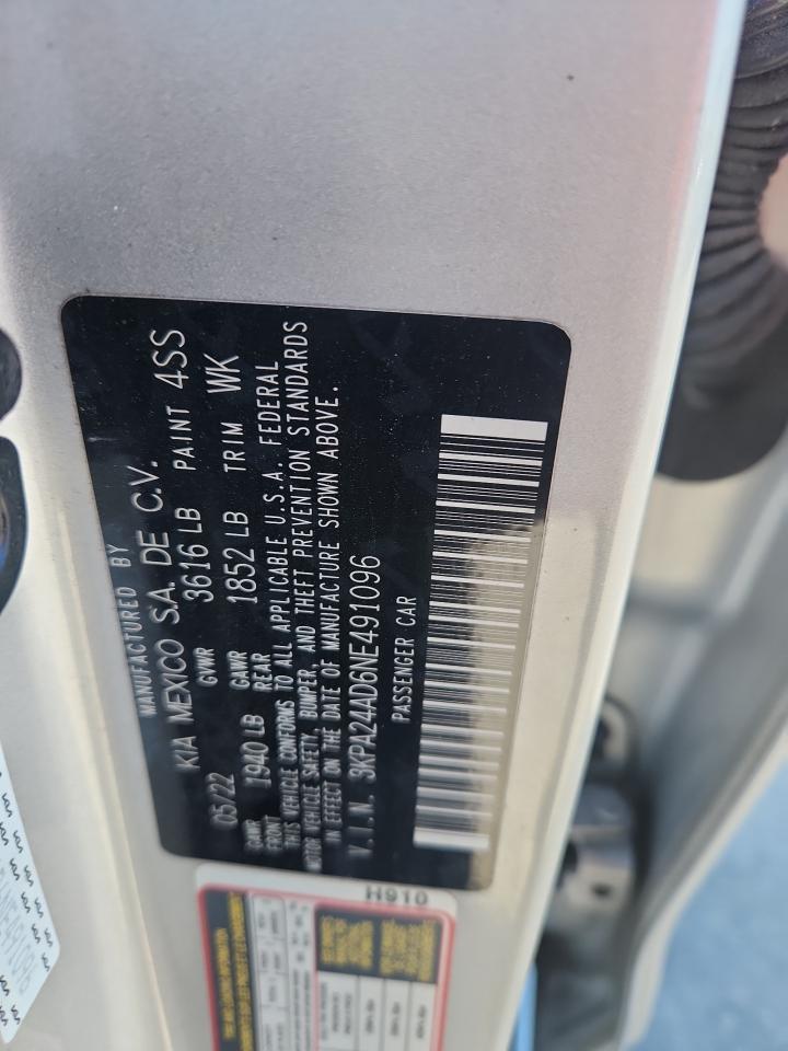 2022 Kia Rio Lx VIN: 3KPA24AD6NE491096 Lot: 92270945