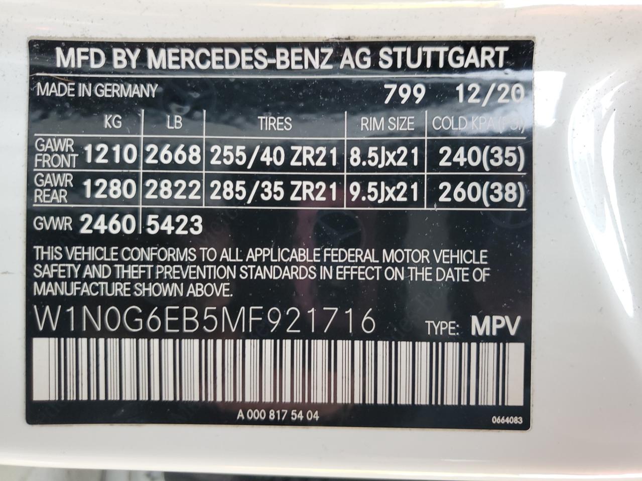 2021 Mercedes-Benz Glc 43 4Matic Amg VIN: W1N0G6EB5MF921716 Lot: 92622125