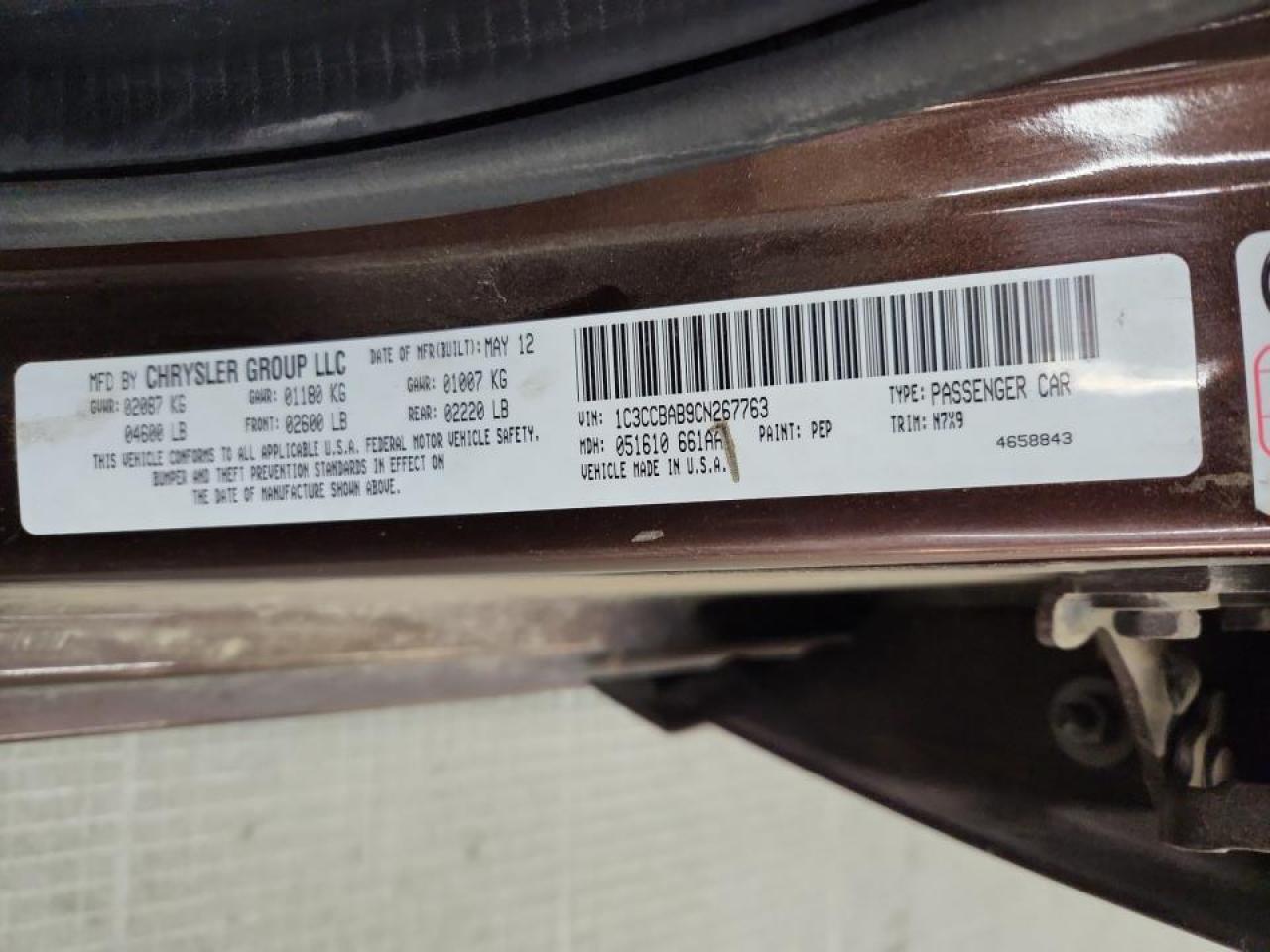 2012 Chrysler 200 Lx VIN: 1C3CCBAB9CN267763 Lot: 90115585