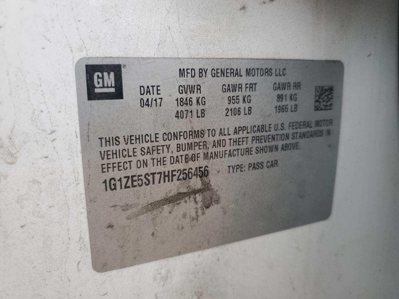 2017 Chevrolet Malibu Lt VIN: 1G1ZE5ST7HF256456 Lot: 93679595