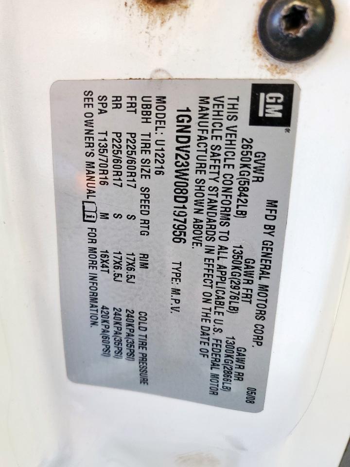 2008 Chevrolet Uplander Ls VIN: 1GNDV23W08D197956 Lot: 92592425