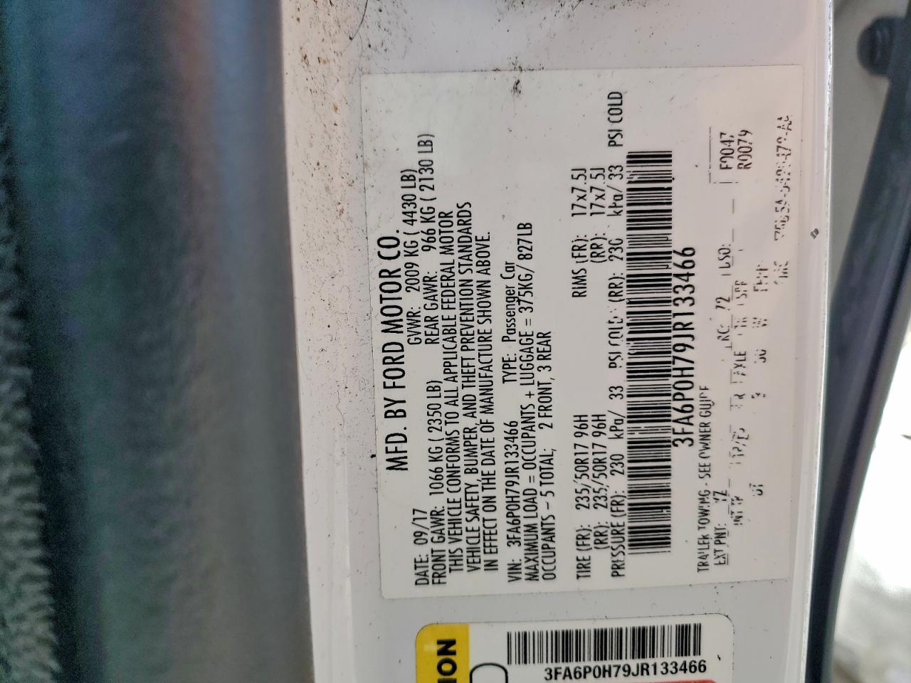 2018 Ford Fusion Se VIN: 3FA6P0H79JR133466 Lot: 93547505