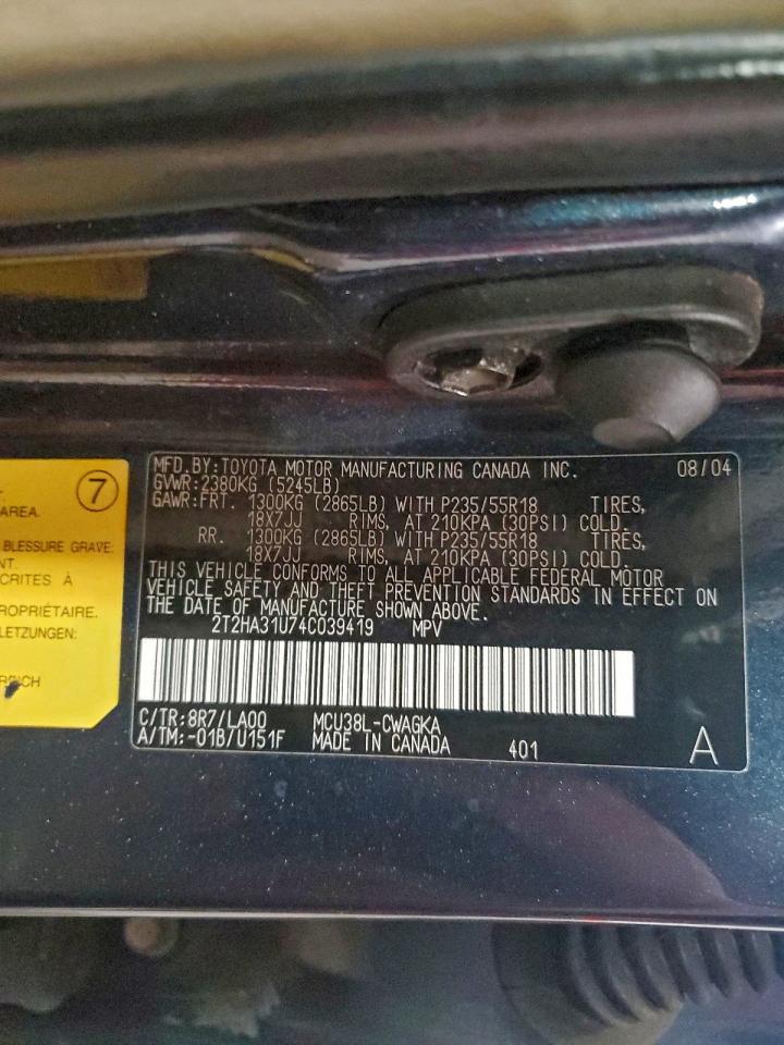 2004 Lexus Rx 330 VIN: 2T2HA31U74C039419 Lot: 93945005