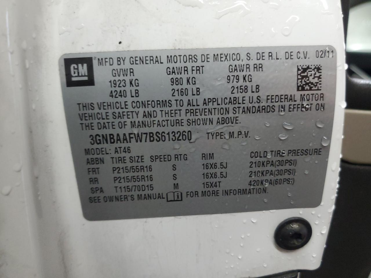 2011 Chevrolet Hhr Ls VIN: 3GNBAAFW7BS613260 Lot: 93056095