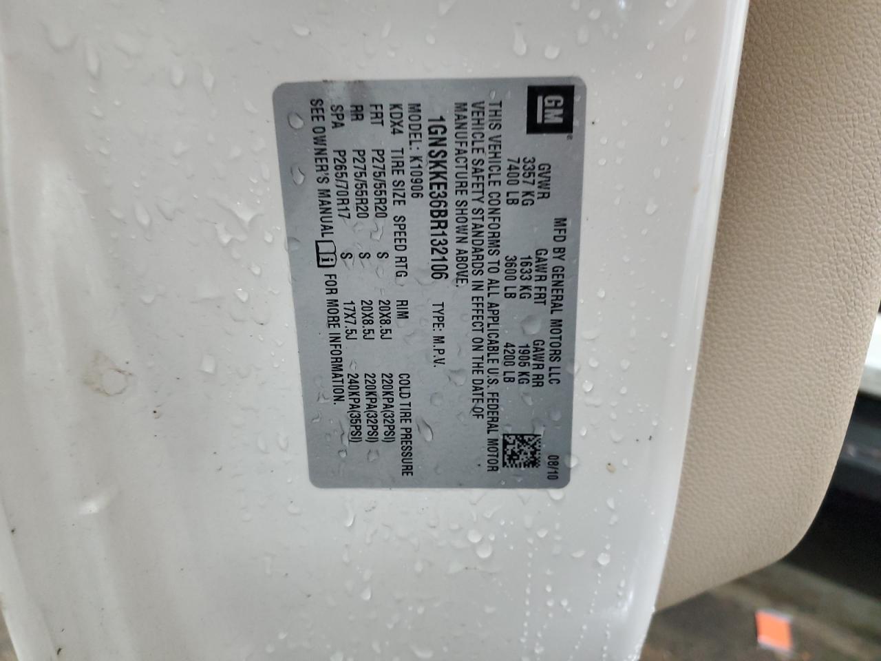 2011 Chevrolet Suburban K1500 Ltz VIN: 1GNSKKE36BR132106 Lot: 92916575