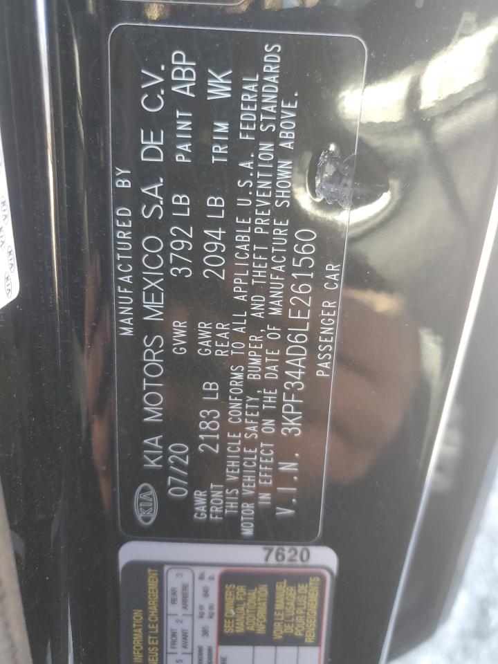 2020 Kia Forte Gt Line VIN: 3KPF34AD6LE261560 Lot: 91714205