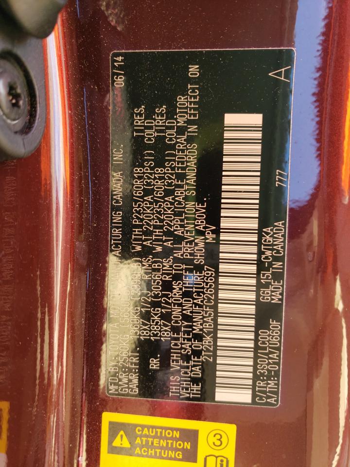 2015 Lexus Rx 350 Base VIN: 2T2BK1BA5FC265697 Lot: 91866005