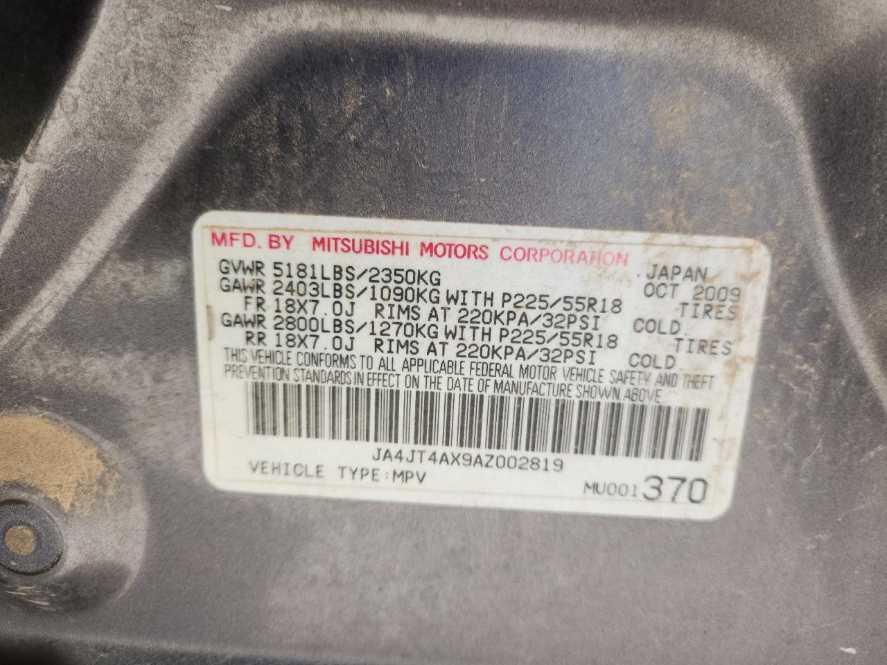 2010 Mitsubishi Outlander Xls VIN: JA4JT4AX9AZ002819 Lot: 92052855