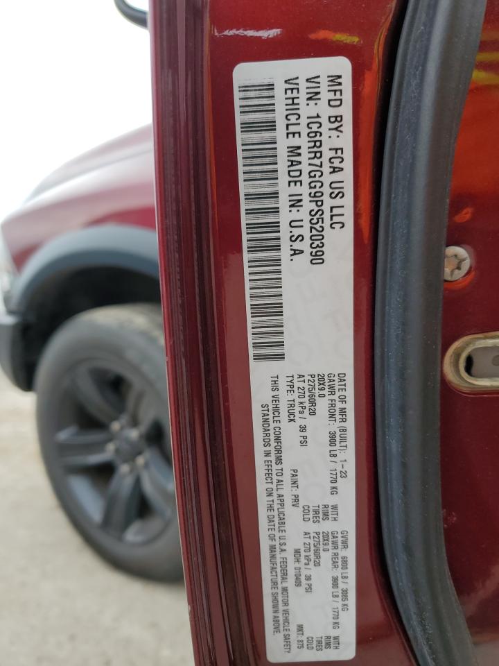 2023 Ram 1500 Classic Slt VIN: 1C6RR7GG9PS520390 Lot: 91129175