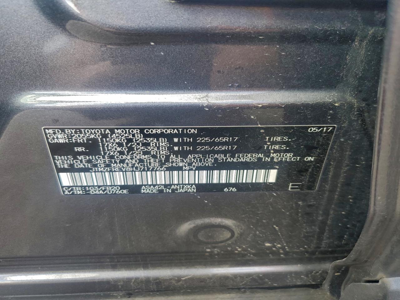 2017 Toyota Rav4 Le VIN: JTMZFREV8HJ717766 Lot: 94104115