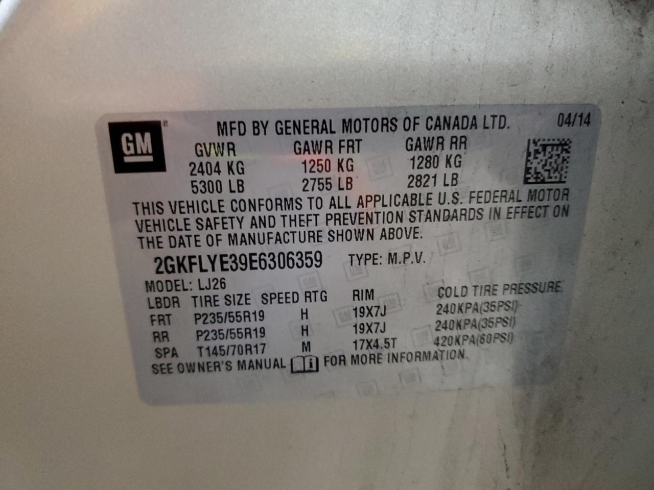 2014 GMC Terrain Slt VIN: 2GKFLYE39E6306359 Lot: 90428325