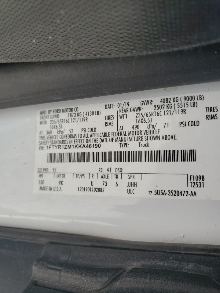 2019 Ford Transit T-250 VIN: 1FTYR1ZM1KKA46190 Lot: 91557345