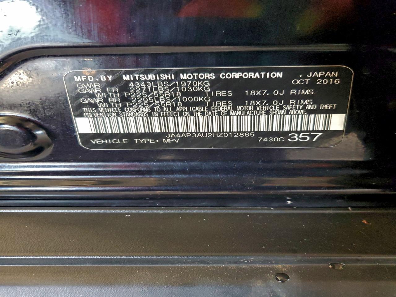 2017 Mitsubishi Outlander Sport Es VIN: JA4AP3AU2HZ012865 Lot: 94129765