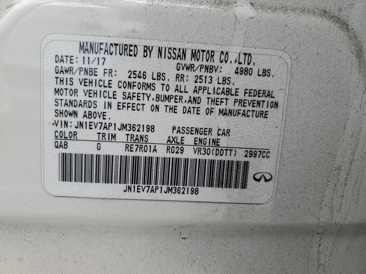 2018 Infiniti Q50 Luxe VIN: JN1EV7AP1JM362198 Lot: 85402505