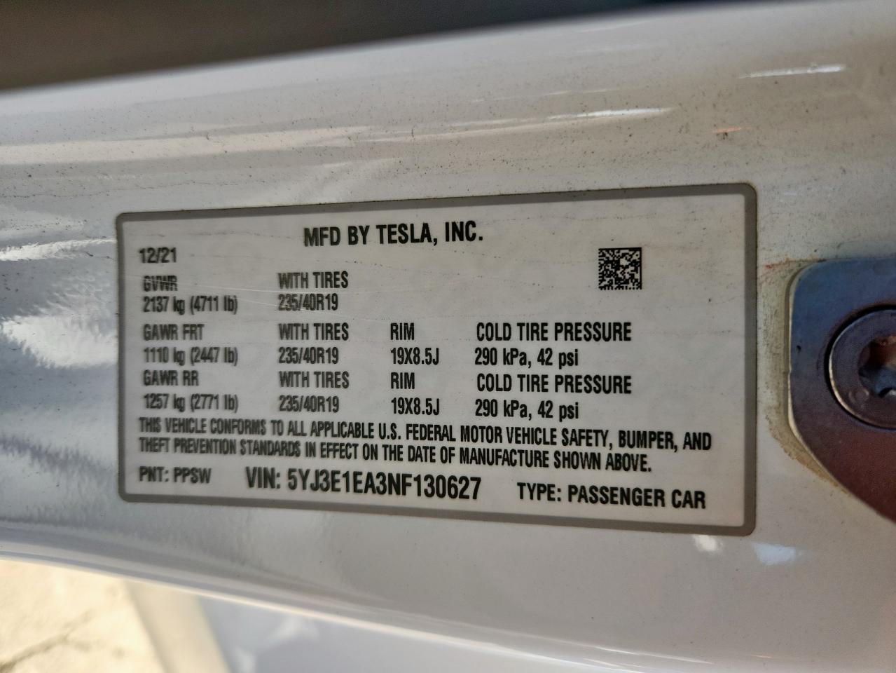 2022 Tesla Model 3 VIN: 5YJ3E1EA3NF130627 Lot: 92061115