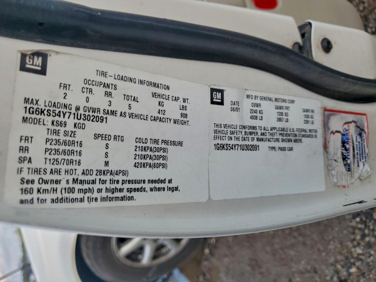 2001 Cadillac Seville Sls VIN: 1G6KS54Y71U302091 Lot: 93349685