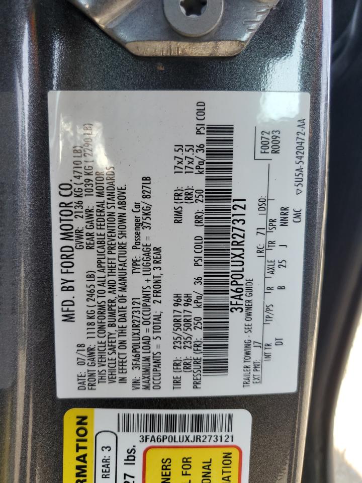 2018 Ford Fusion Se Hybrid VIN: 3FA6P0LUXJR273121 Lot: 90753475