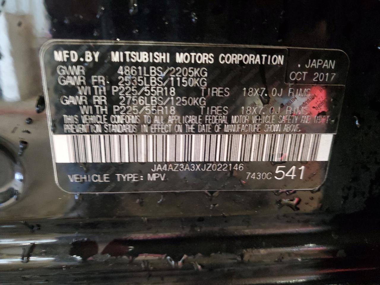 2018 Mitsubishi Outlander Se VIN: JA4AZ3A3XJZ022146 Lot: 92395775