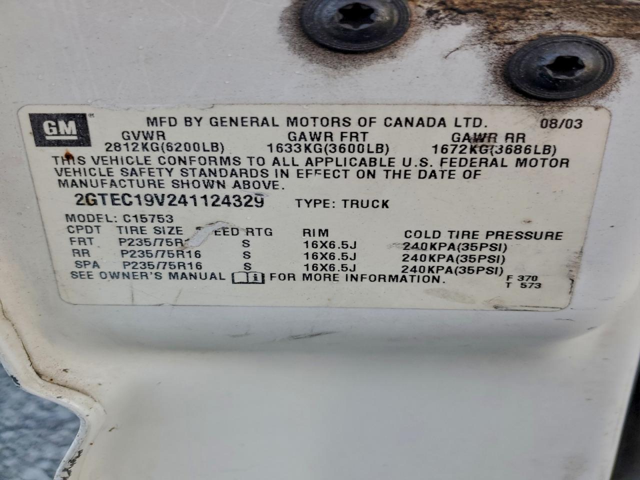 2004 GMC New Sierra C1500 VIN: 2GTEC19V241124329 Lot: 94137275