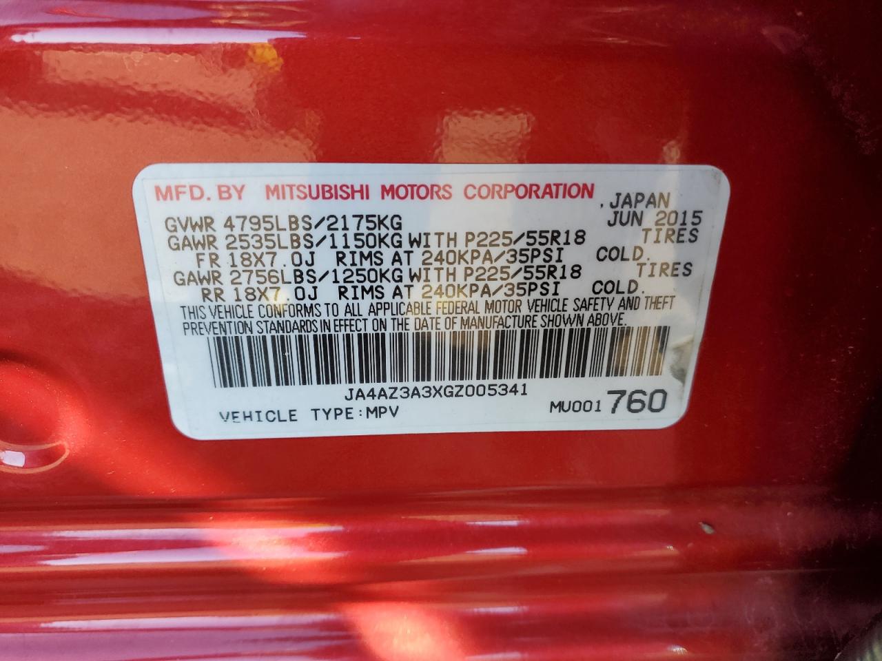 2016 Mitsubishi Outlander Se VIN: JA4AZ3A3XGZ005341 Lot: 92874225